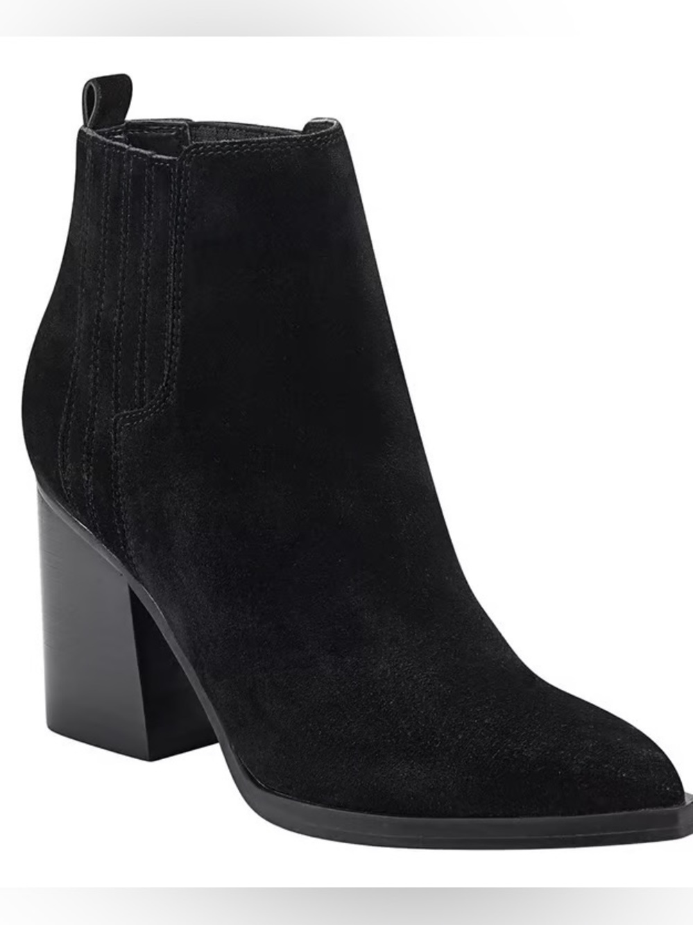 Marc Fisher Black suede Ankle Booties with heel pointed toe $140 originally
